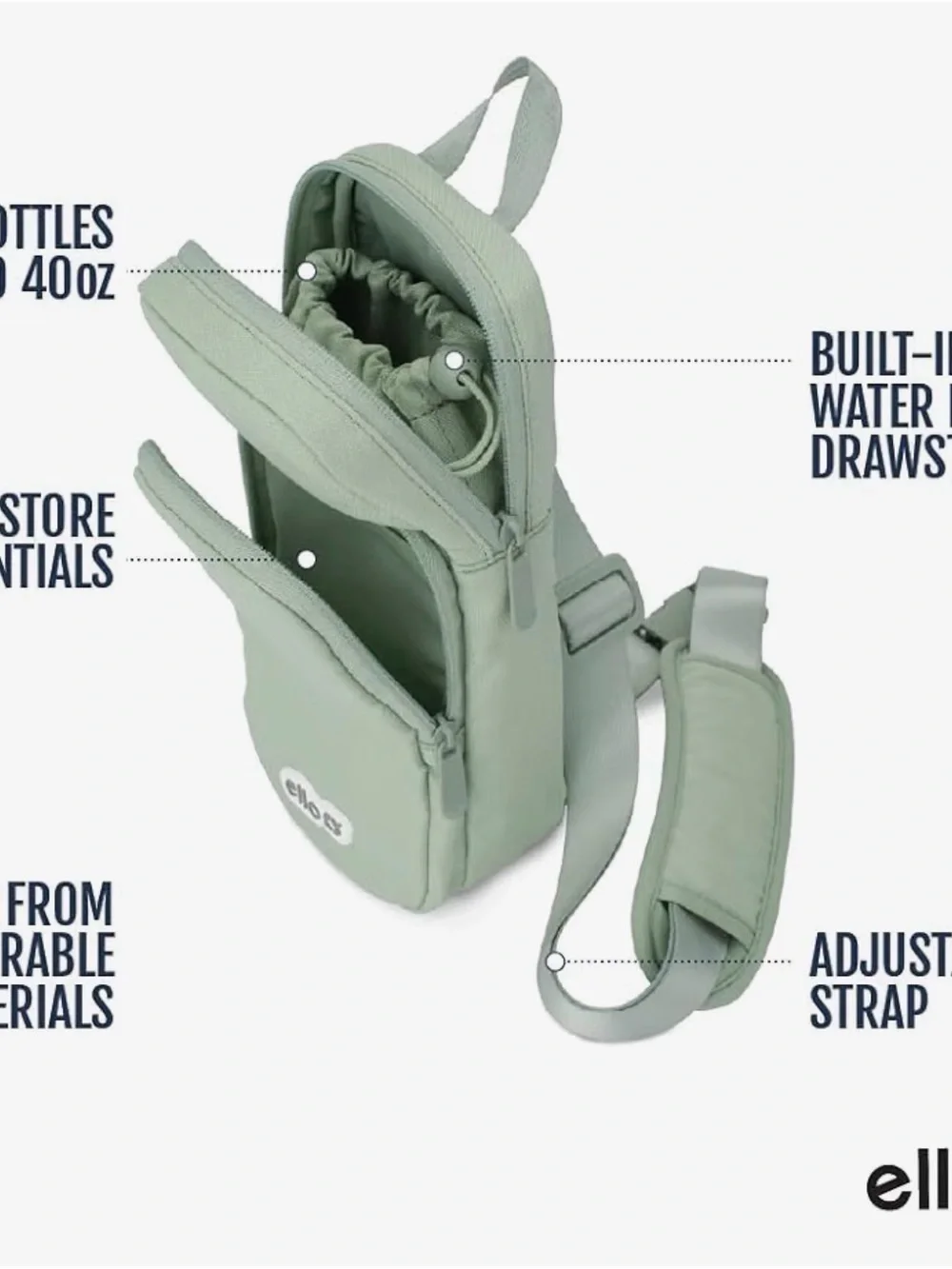 Ello Sage Green Crossbody Water Bottle & Phone Sling - Hands-Free Carry